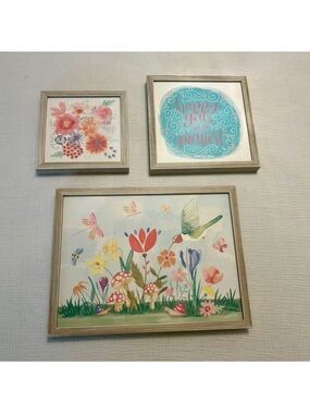 Matilda Jane Floral & Hummingbird Wall Art Set - Teal, Pink, Red, Green, Yellow